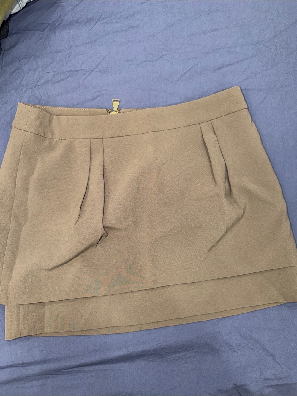 Women's Beige Pleated Front Mini Skort